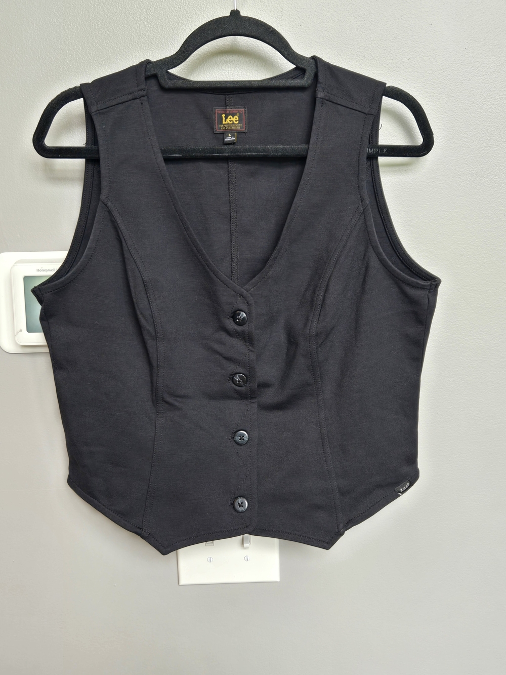 Lee Black Tailored Button Down Waistcoat Vest Stretch Knit Sz L